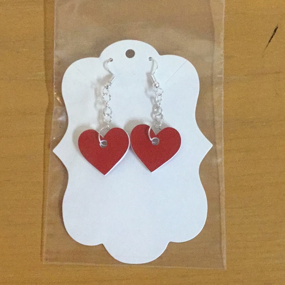 Laser3/4”red double-sided dangling heart earrings